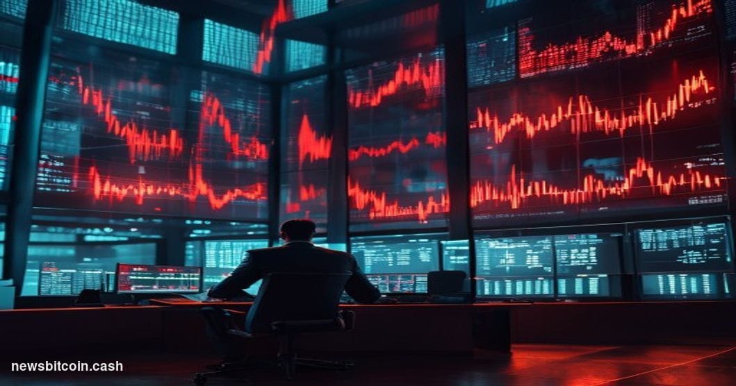 A cinematic photorealistic editorial photograph capturing the dramatic scale of institutional withdrawal from Bitcoin ETFs. T