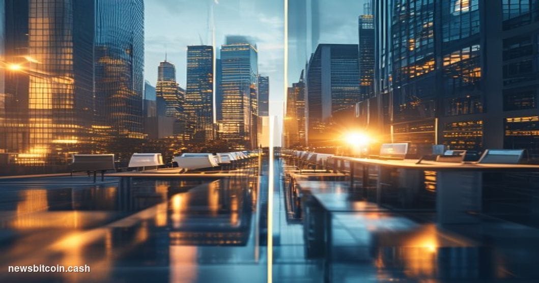 A cinematic photorealistic editorial photograph showing a dramatic split-screen composition of Bitcoin lending's potential ve