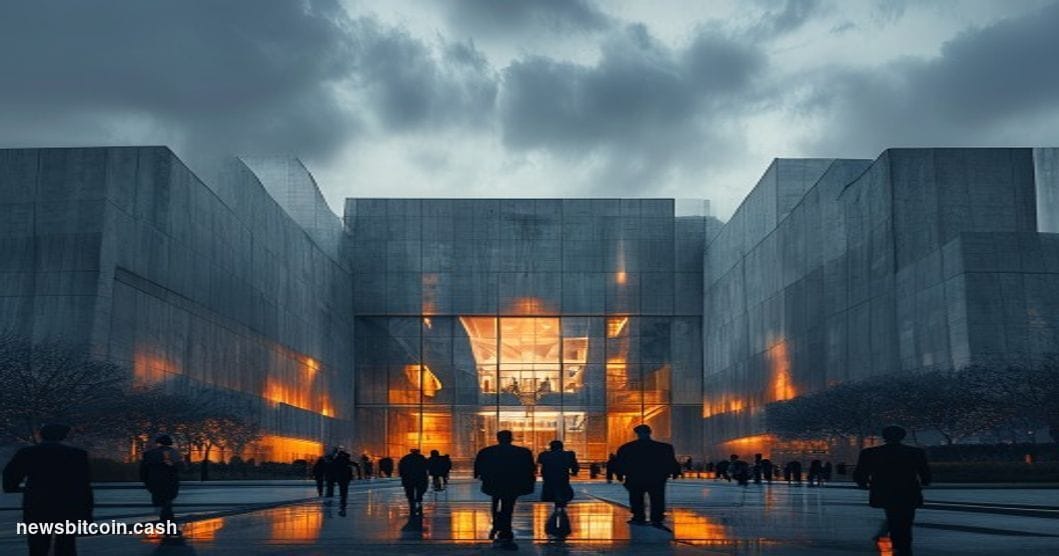 A cinematic photorealistic editorial photograph of the Commodity Futures Trading Commission headquarters building in Washingt