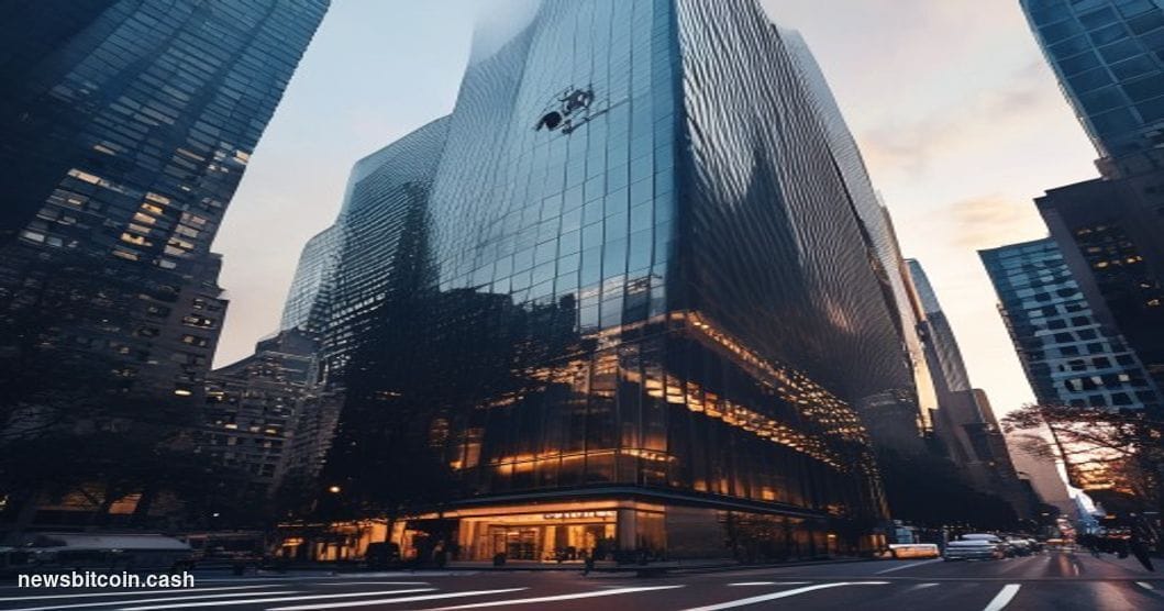 A cinematic photorealistic editorial photograph of JPMorgan Chase's towering glass headquarters at 270 Park Avenue in Manhatt
