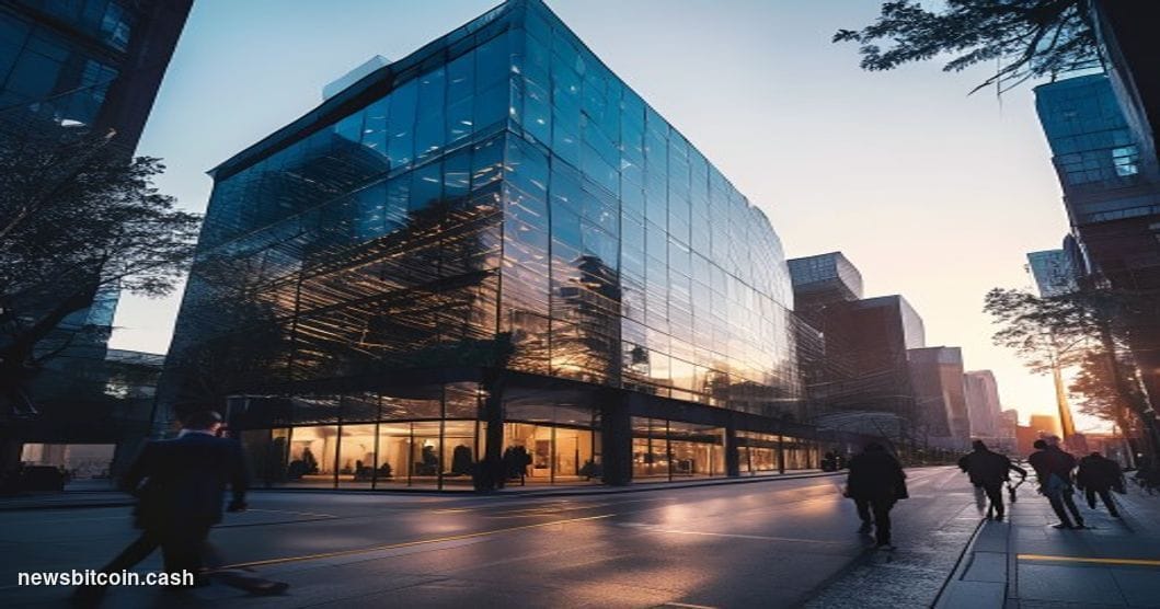 Cinematic photorealistic editorial photograph of Kraken's distinctive headquarters in San Francisco's SOMA district, shot fro