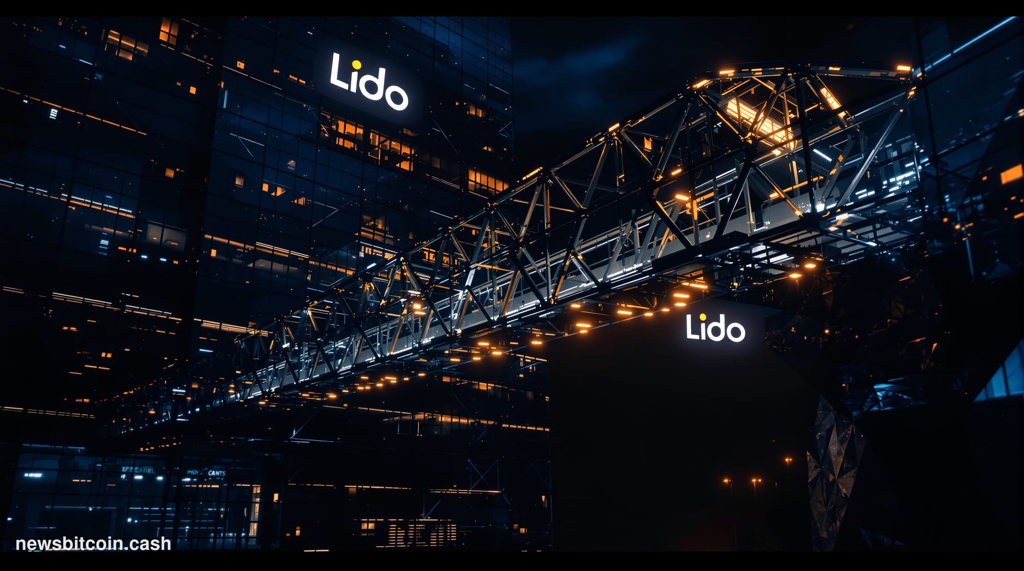 A cinematic photorealistic editorial photograph showing the intersection of blockchain security and cross-chain infrastructur