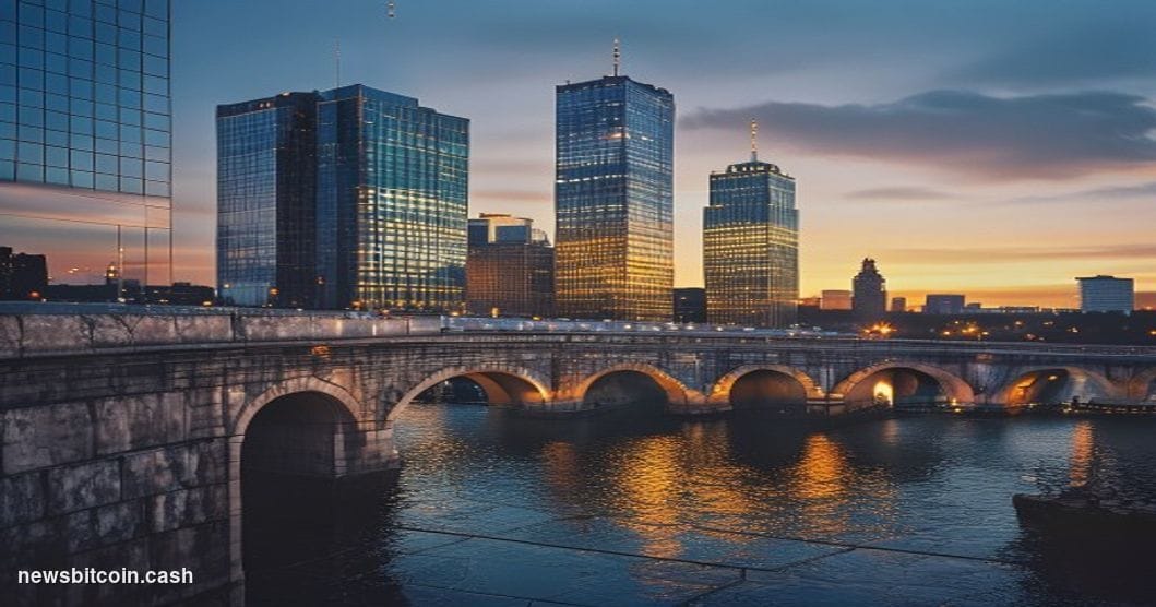 A cinematic photorealistic editorial photograph of Minneapolis downtown skyline at golden hour, showing the distinctive IDS C