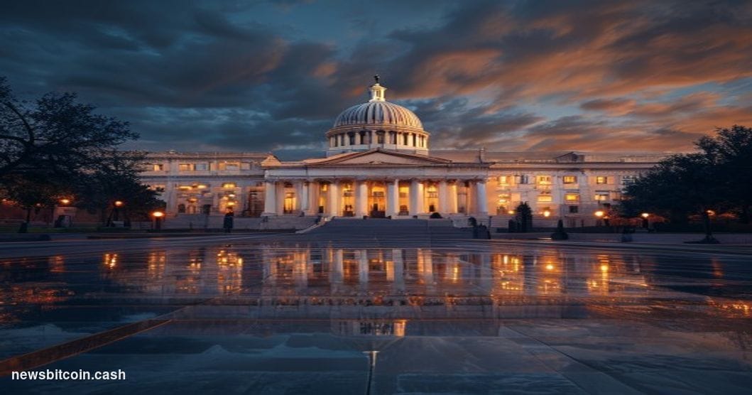 A cinematic photorealistic editorial photograph of the Texas State Capitol building in Austin at golden hour, with dramatic w