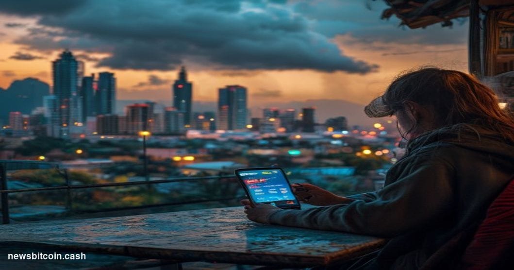 A cinematic photorealistic editorial photograph showing the iconic Caracas skyline with its distinctive Avila Mountain backdr