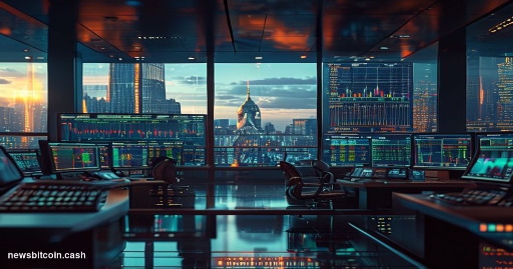 A cinematic photorealistic editorial photograph capturing the intersection of traditional finance and prediction markets. The
