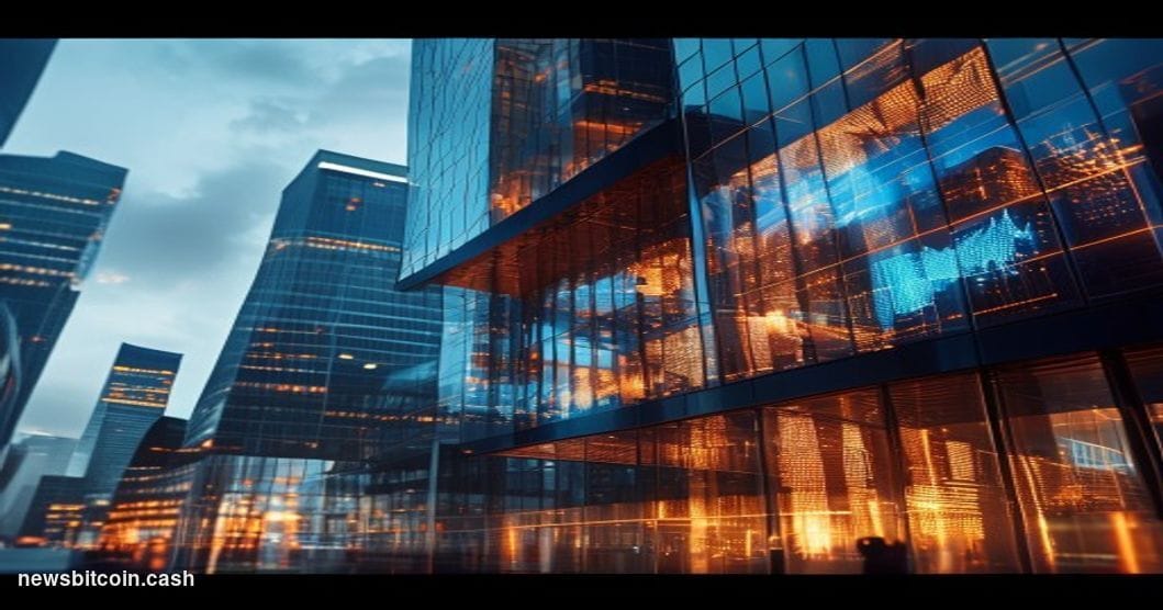 A dramatic photorealistic editorial photograph capturing the intersection of crypto and traditional finance. The scene shows 