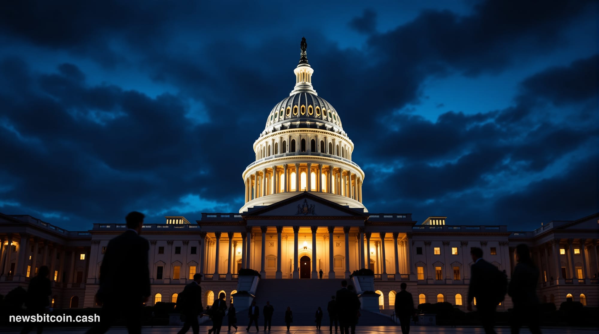 A cinematic photorealistic editorial photograph of the United States Capitol building in Washington D.C., shot during golden 