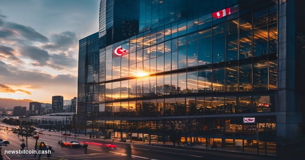 A cinematic photorealistic editorial photograph of Strategy's corporate headquarters building in downtown Vancouver, Canada, 