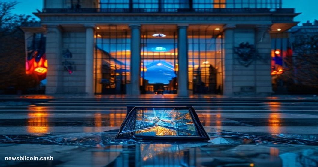 A dramatic wide-angle shot of the European Securities and Markets Authority (ESMA) headquarters building in Paris, France, at