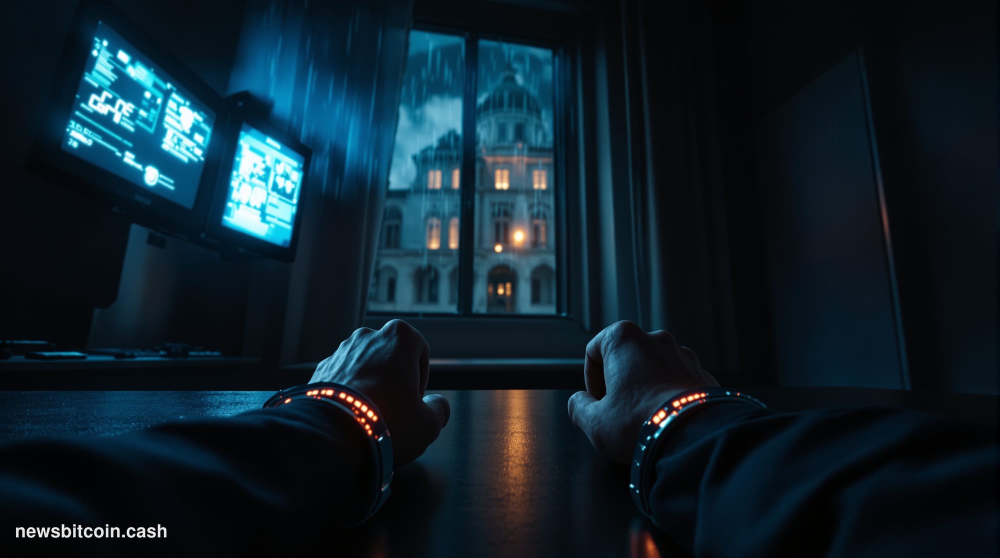 Cinematic photorealistic editorial photograph set in Brussels, Belgium, with the iconic Atomium or Brussels courthouse archit