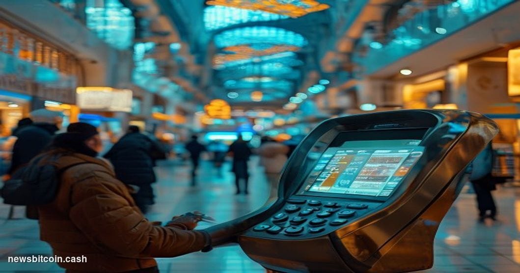 A cinematic photorealistic editorial photograph shot at ground level inside a busy Kazakhstani retail market or modern shoppi