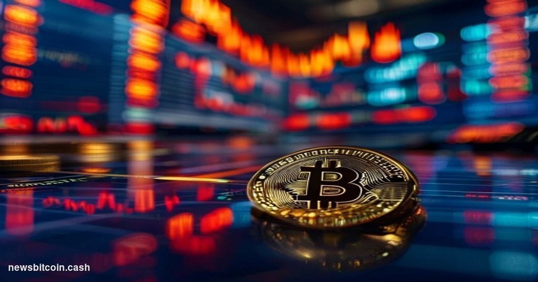 Cinematic photorealistic editorial photograph of a dramatic financial trading floor environment with large screens displaying