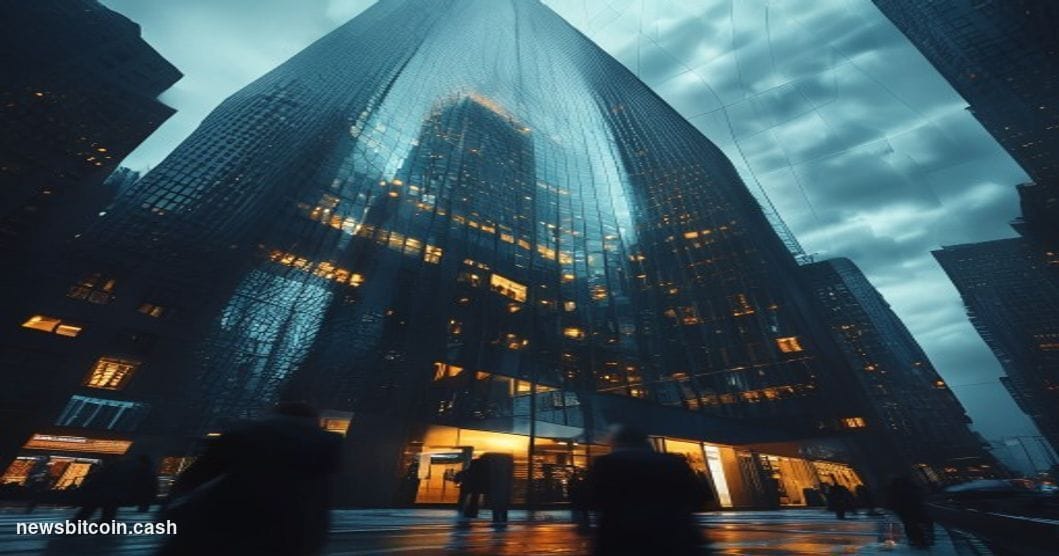 A cinematic photorealistic editorial photograph shot at ground level looking up at BlackRock's Manhattan headquarters tower, 
