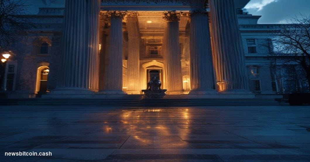 A cinematic photorealistic editorial photograph of the Marriner S. Eccles Federal Reserve Board Building in Washington D.C., 