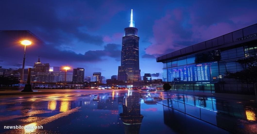Cinematic photorealistic editorial photograph of Auckland's skyline at dusk, dominated by the iconic Sky Tower rising against