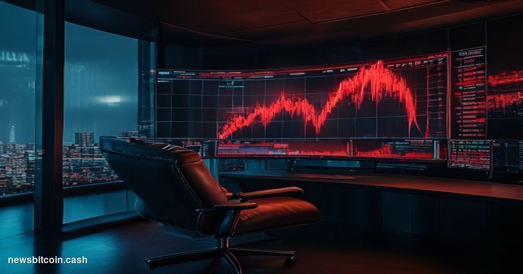 A cinematic photorealistic editorial photograph of the BitMEX trading platform displayed on a large curved monitor in a darke