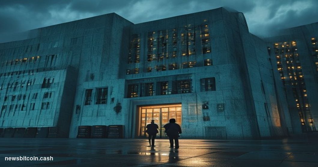 Cinematic photorealistic editorial photograph of a Russian federal courthouse or government administrative building in Moscow