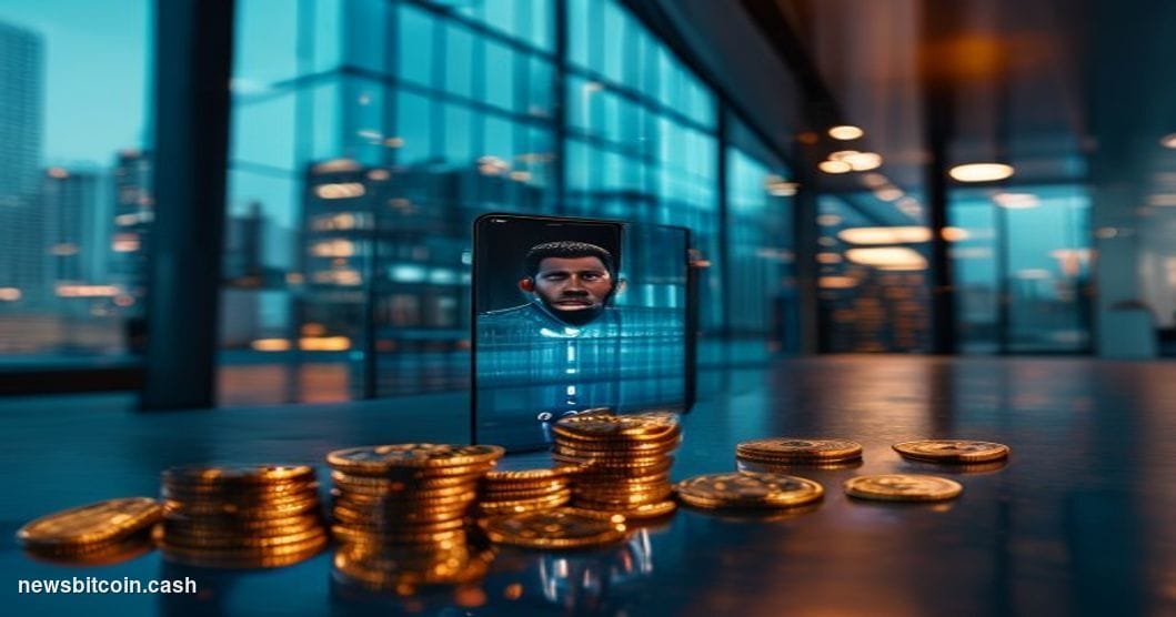 Cinematic photorealistic editorial photograph of a large smartphone screen displaying a social media profile page with a just