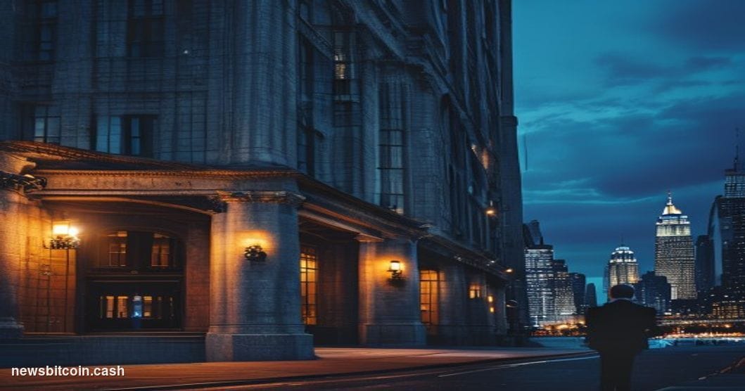 Cinematic photorealistic editorial photograph of the Brooklyn District Attorney's office exterior in downtown Brooklyn, New Y