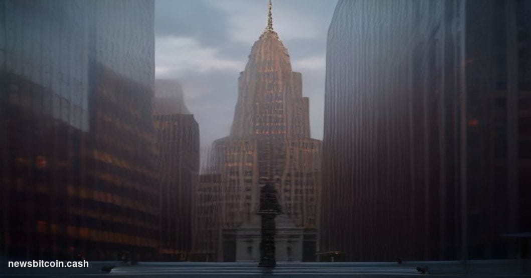Cinematic photorealistic editorial photograph of the New York State Department of Financial Services building exterior in low