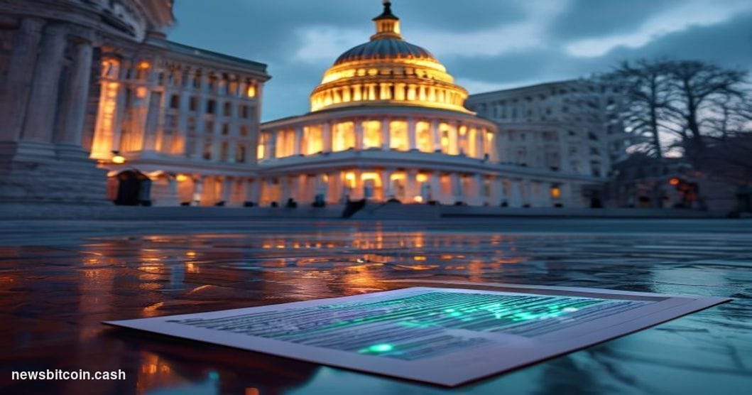 Cinematic photorealistic editorial photograph of the United States Capitol building at dusk, shot from a low angle with drama