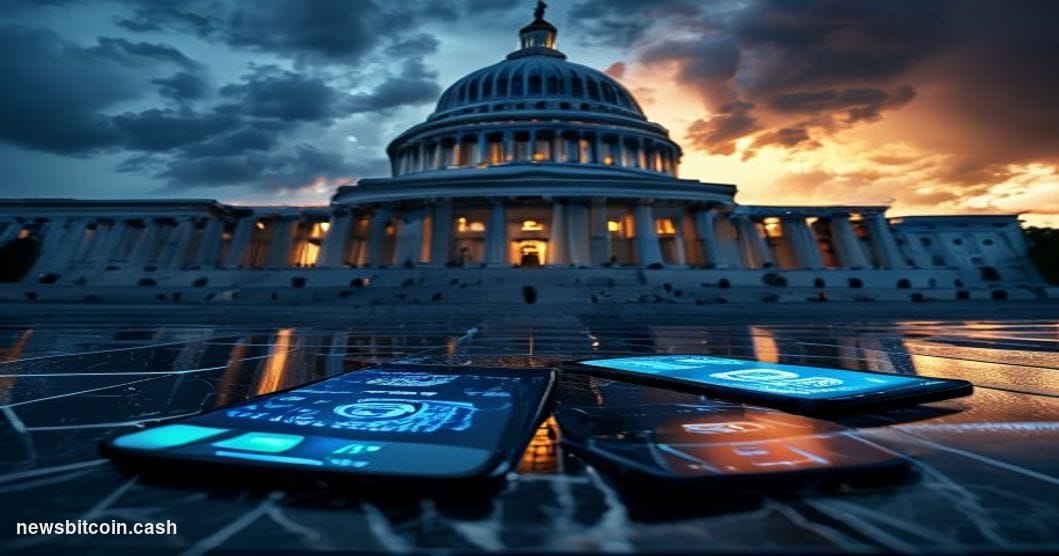 Cinematic photorealistic editorial photograph shot from a low angle looking up at the United States Capitol building dome at 