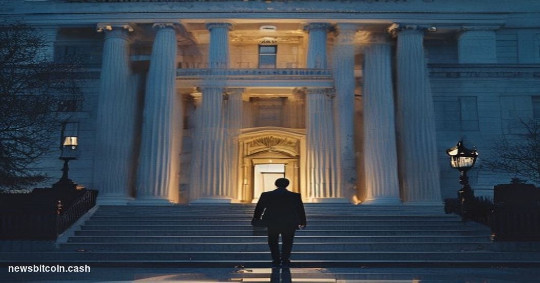 Cinematic photorealistic editorial photograph of the U.S. Department of Justice headquarters building in Washington D.C. — th