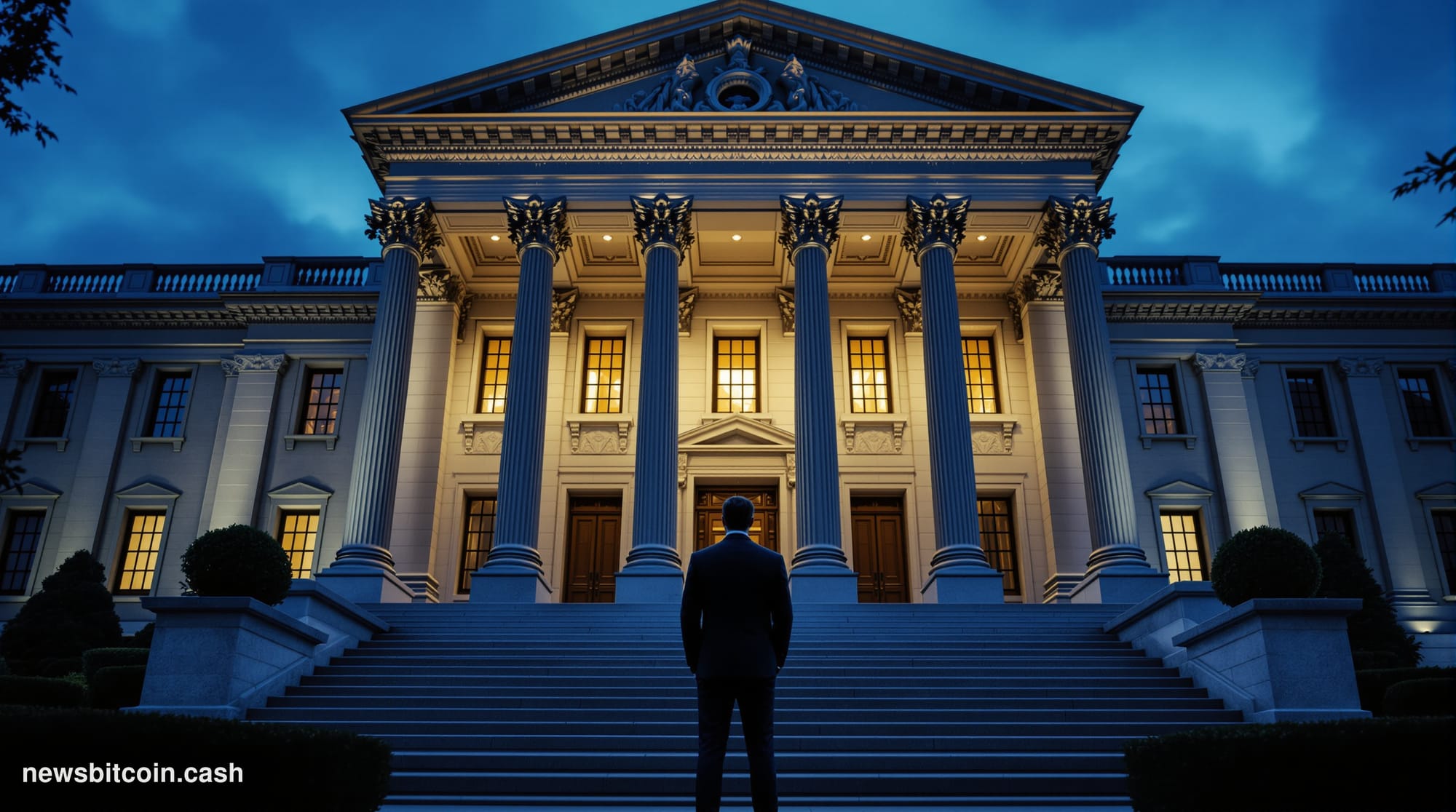 Cinematic photorealistic editorial photograph of the Marriner S. Eccles Federal Reserve Board Building in Washington D.C., sh
