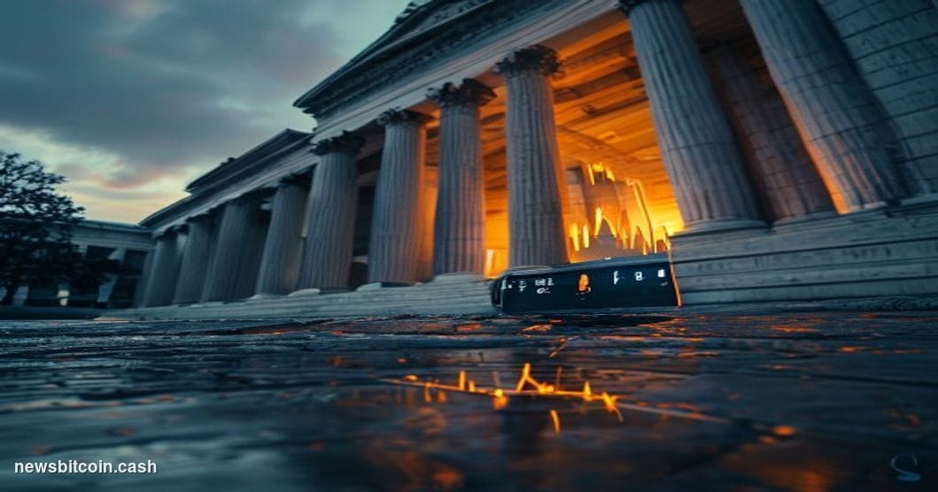 Cinematic photorealistic editorial photograph of the Marriner S. Eccles Federal Reserve Building in Washington D.C., shot fro