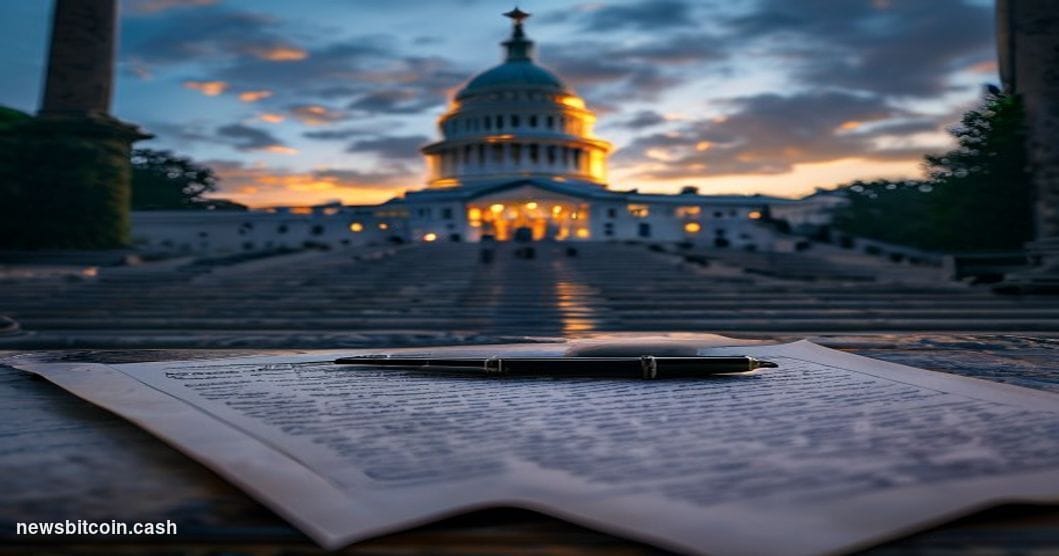 Cinematic photorealistic editorial photograph of the United States Capitol building in Washington D.C. at dusk, shot from a l
