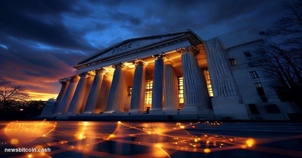 Cinematic photorealistic editorial photograph of the U.S. Securities and Exchange Commission headquarters in Washington D.C.,