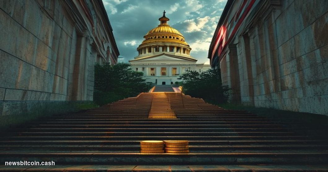 Cinematic photorealistic editorial photograph of the New Hampshire State House in Concord, its distinctive gold dome gleaming