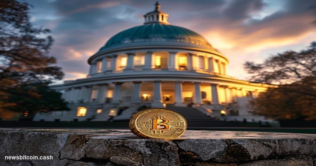 Cinematic photorealistic editorial photograph of the New Hampshire State House dome in Concord, NH, shot at dusk with dramati