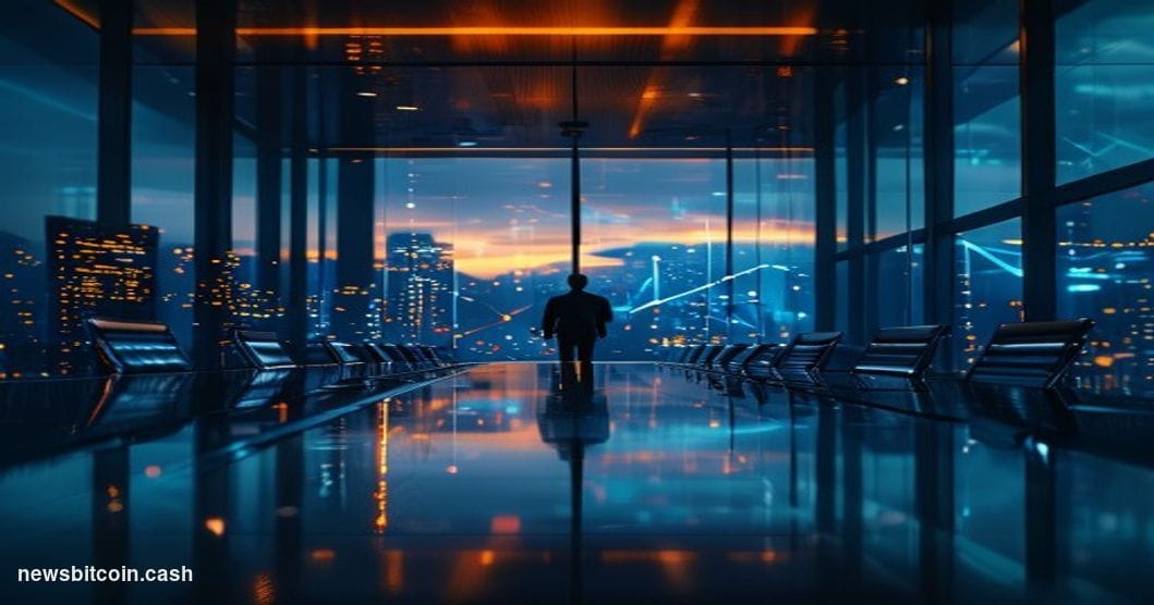 Cinematic photorealistic editorial photograph of a sleek, glass-walled venture capital boardroom in San Francisco's Financial