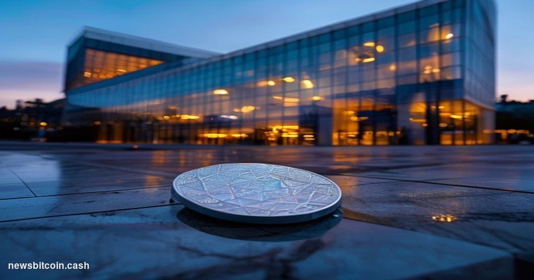 Cinematic photorealistic editorial photograph of the PayPal San Jose corporate headquarters building at dusk, its recognizabl