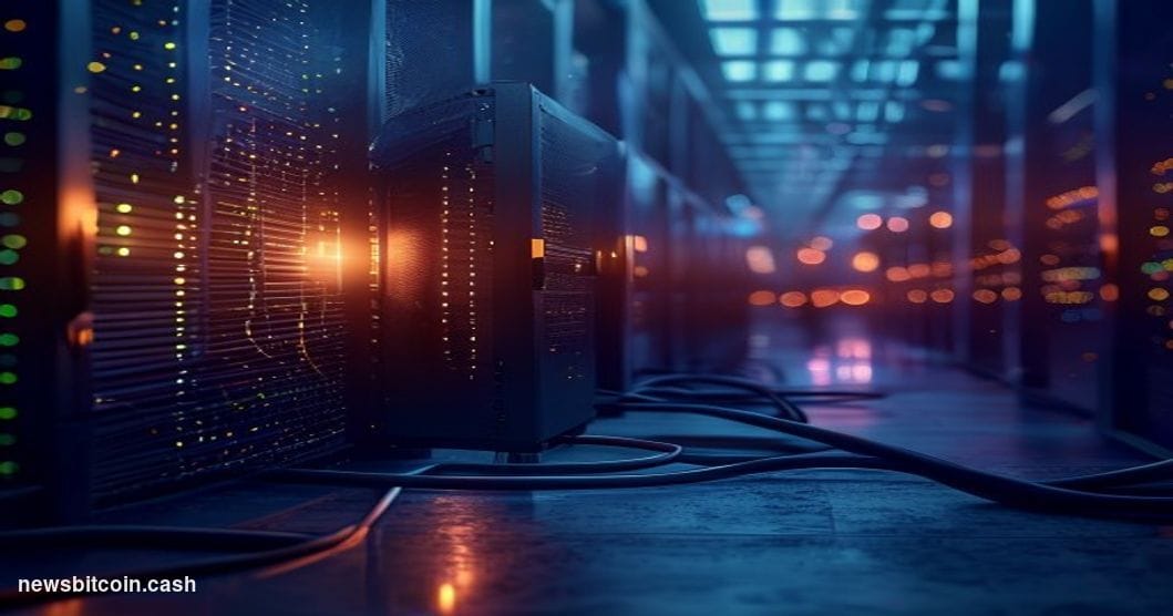 A cinematic photorealistic editorial photograph of a lone server node — a sleek black rack-mounted machine — dramatically lit