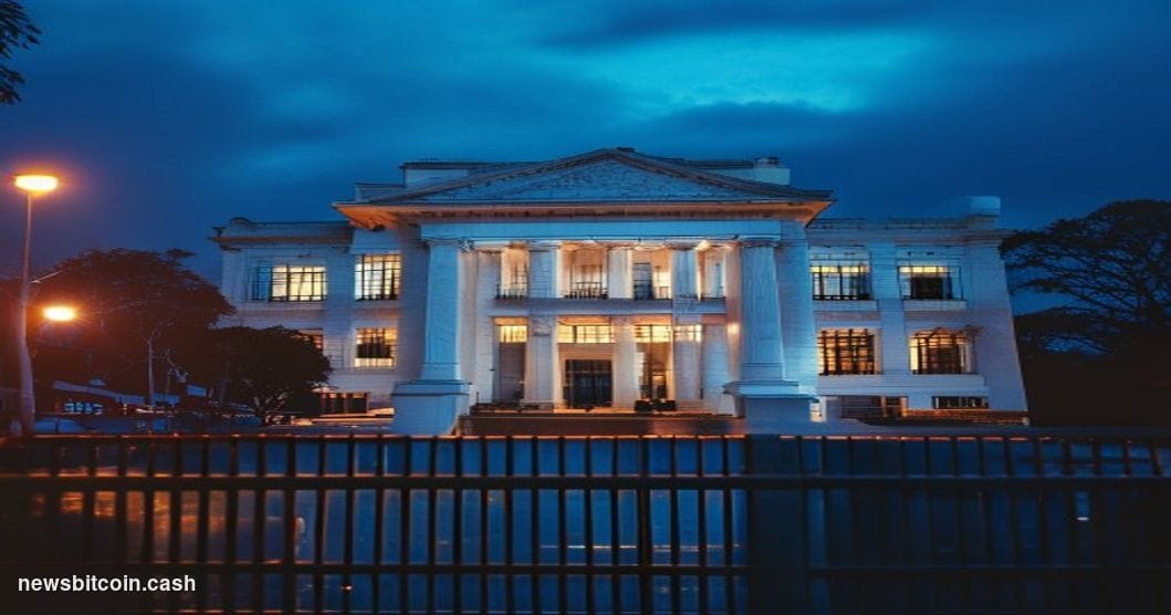 Cinematic photorealistic editorial photograph of the Reserve Bank of India's imposing neoclassical headquarters building in M
