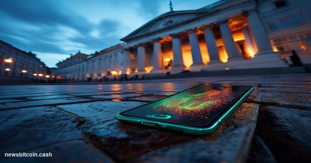 Cinematic photorealistic editorial photograph of the Russian State Duma building in Moscow at dusk, its neoclassical facade b