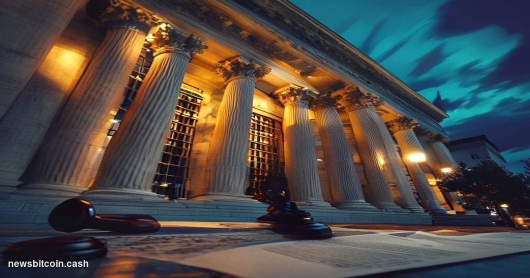 Cinematic photorealistic editorial photograph of the SEC headquarters building in Washington D.C. — the distinctive neoclassi