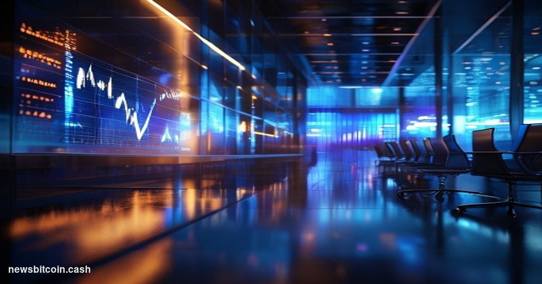 Cinematic photorealistic editorial photograph of a glowing Solana-branded display screen mounted in a modern trading floor en