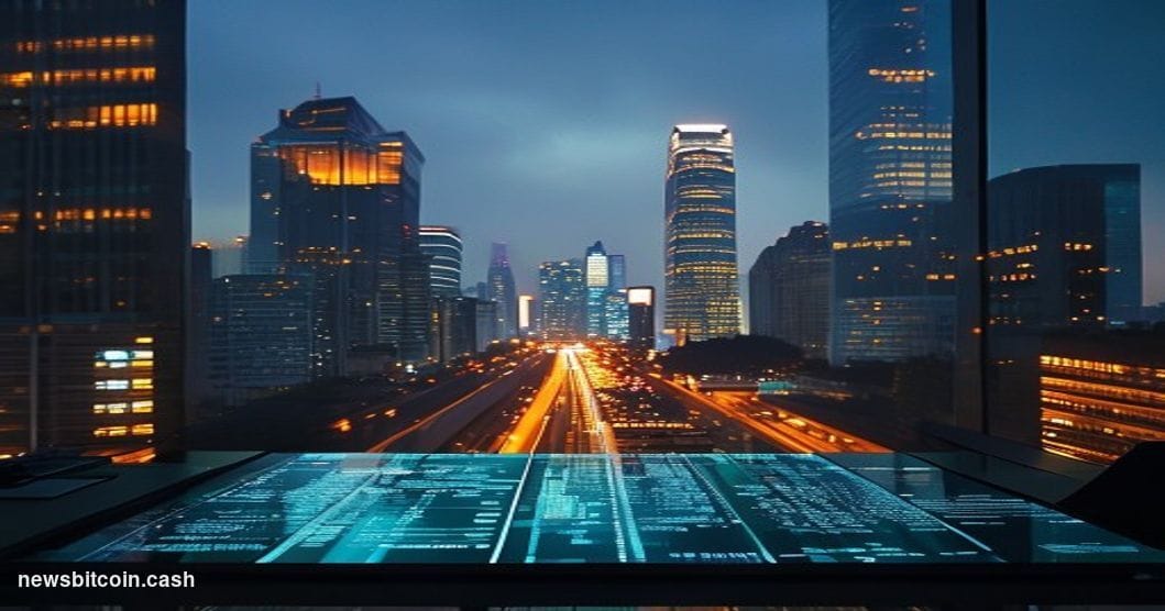 Cinematic photorealistic editorial photograph of São Paulo's financial district skyline at dusk, with the iconic glass towers