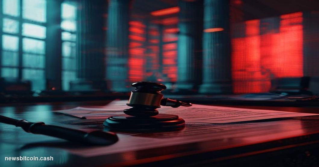 A cinematic photorealistic editorial photograph shot inside a dimly lit trading floor environment, with a central monitor dis