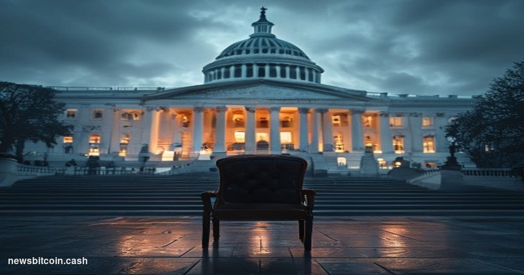 Cinematic photorealistic editorial photograph of the United States Capitol building in Washington D.C. at dusk, shot from a l
