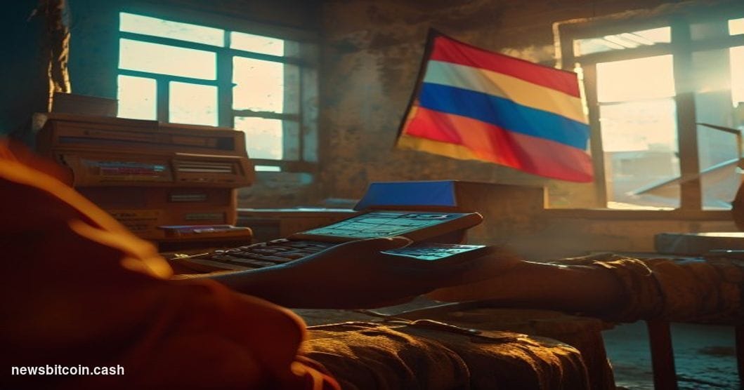 A cinematic photorealistic editorial photograph set in a developing-world financial environment, showing a weathered but dign
