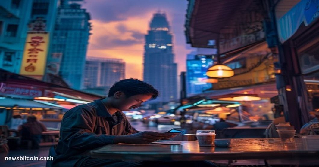 Cinematic photorealistic editorial photograph of a bustling Vietnamese street market in Ho Chi Minh City at dusk, with the ic