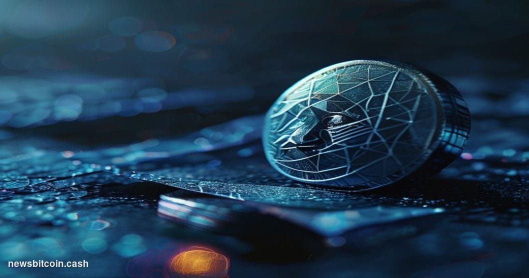 Cinematic photorealistic editorial photograph of a close-up view of a physical Zcash coin (bright teal-blue Z logo clearly vi