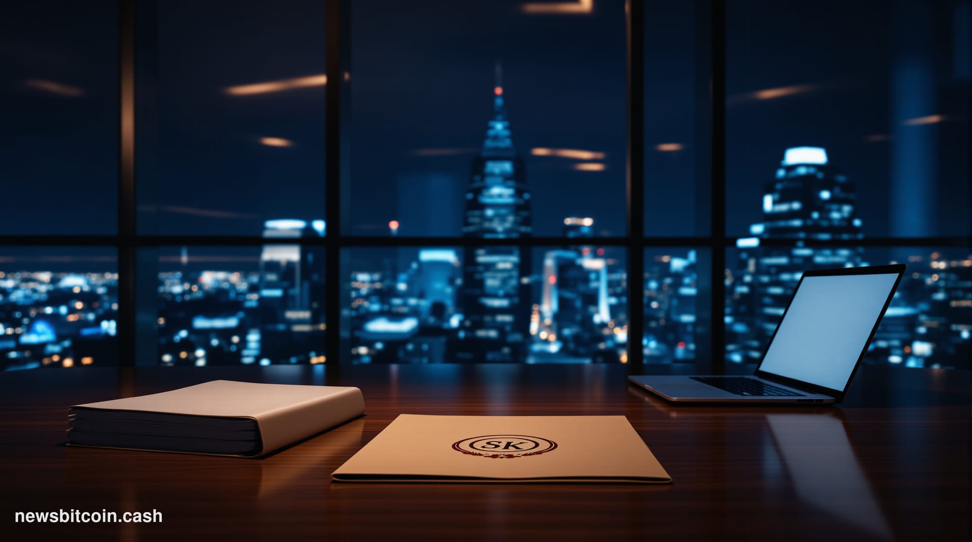 A cinematic photorealistic editorial photograph set inside a high-rise glass office tower at night, representing a Big Four a