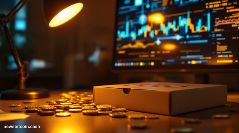 A cinematic photorealistic editorial photograph capturing the historic intersection of traditional commerce and digital curre