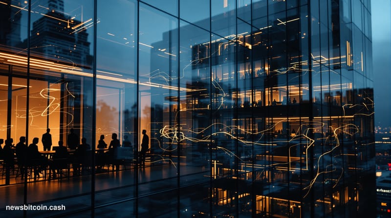 A cinematic photorealistic editorial photograph showing the AWS headquarters campus in Seattle, Washington, with the distinct